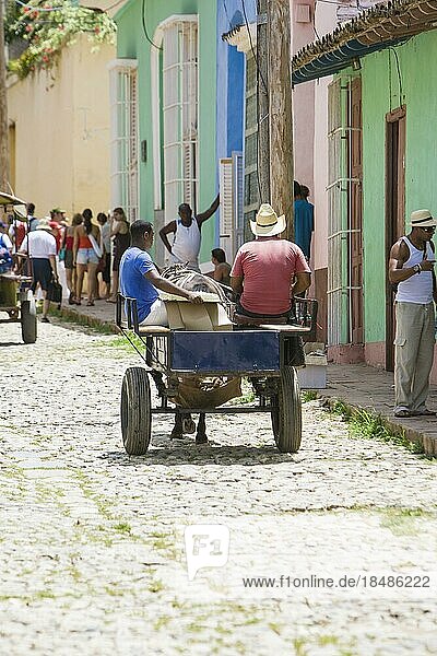 Old colorful horse and donkey carts in the streets of Havana  Cuba  Central America
