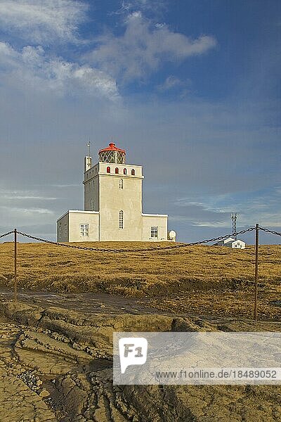 Dyrhólaey Lighthouse  Dyrhólaeyjarviti at Vík í Mýrdal in winter along the south coast of Iceland