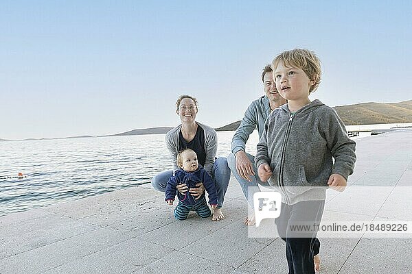 Family by the sea  Seget Vranjica  Croatia  Europe