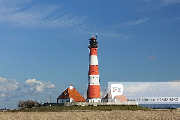 Lighthouse Westerheversand at Westerhever  Wadden Sea National Park  North Frisia  Schleswig-Holstein  Germany  Europe