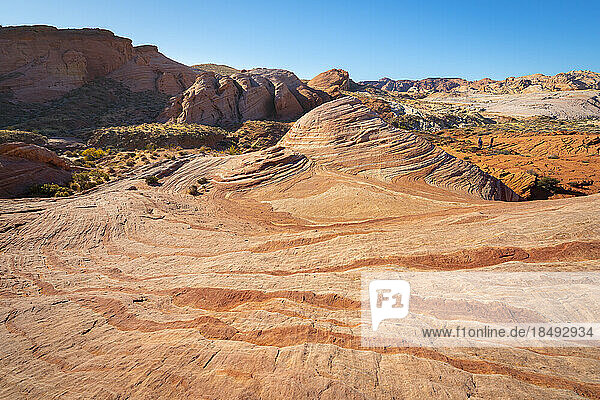 Rote Felsformationen bei Fire Wave  Valley of Fire State Park  Nevada  Westliche Vereinigte Staaten  Vereinigte Staaten von Amerika  Nordamerika
