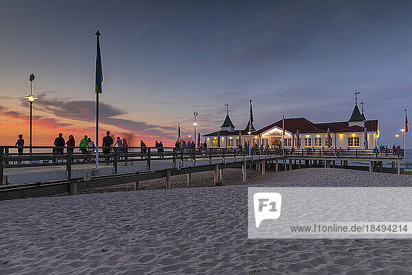 Pier on the beach of Ahlbeck  Usedom Island  Baltic Sea  Mecklenburg-Western Pomerania  Germany  Europe