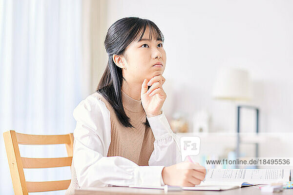 Japanese high school student studying