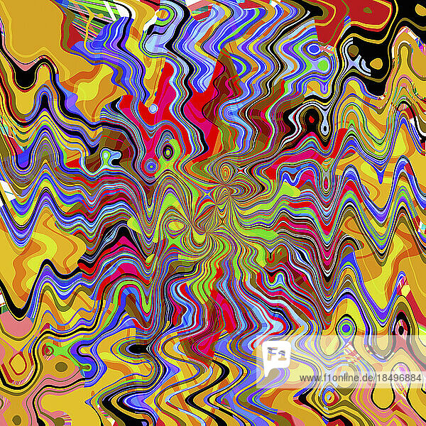Multi coloured wiggly full frame abstract pattern