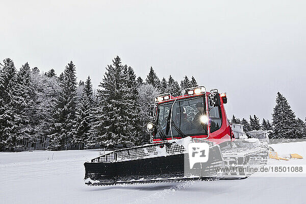 Preparing ski track with machine in the black forest  Feldberg  Baden Württemberg  Germany