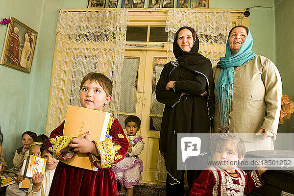 Teachers begin classes at a Kabul preschool.