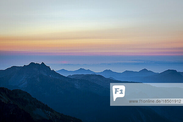 Beautiful Sunset over North Cascades in Mt. Rainier National Park