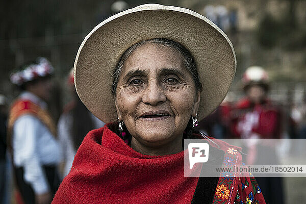 Peruvian woman with typical costume during a traditional celebration