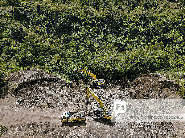 Aerial view of an excavator