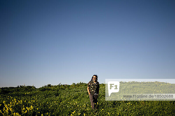 49 Year Old Man in Flower Field in San Diego
