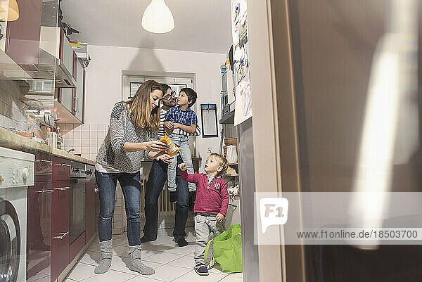Family in the kitchen  Munich  Germany
