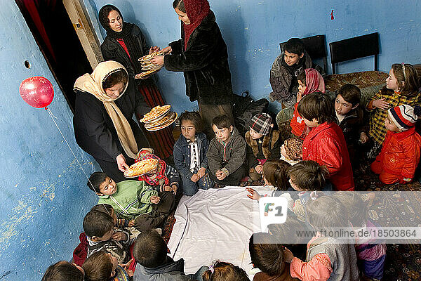 Children are served lunch at a preschool in Kabul.