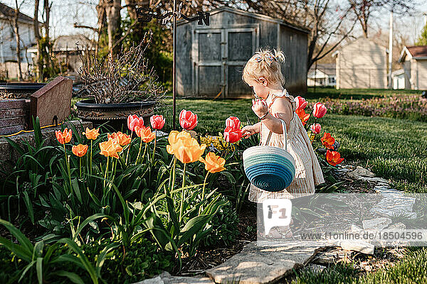 Child in garden on Easter egg hunt