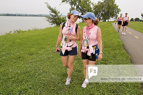 Mother and daughter walk in a breast cancer walk in Washington DC.