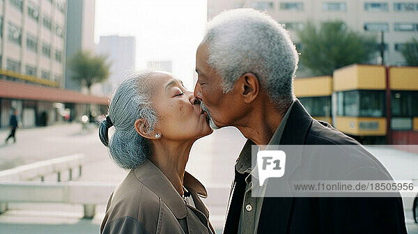 Generative AI. Senior couple kissing