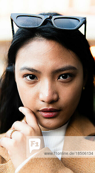 stock photo of portrait closeup of urban asian girl