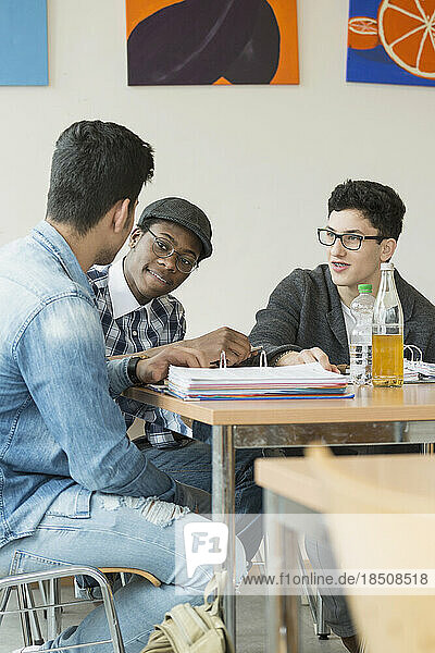University students discussing in canteen School  Bavaria  Germany
