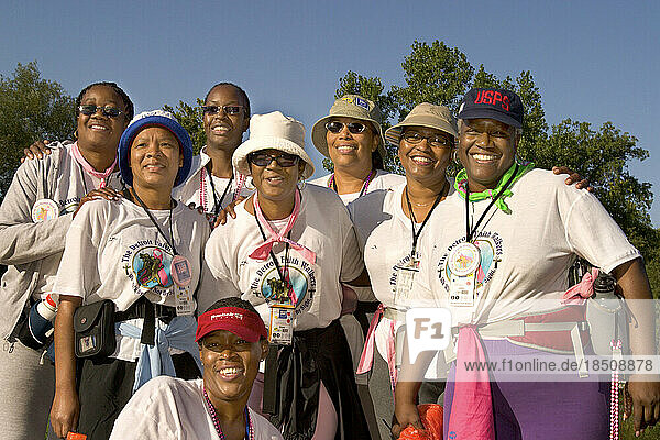 Group of African-American women at a breast cancer walk in Detroit.