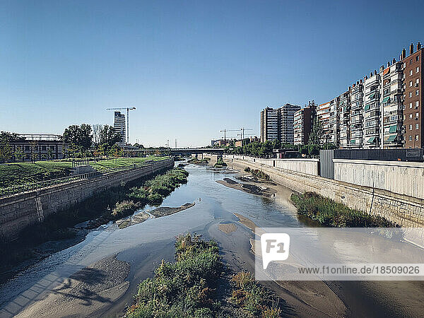 Manzanares River crossing through the capital of Spain  Madrid.