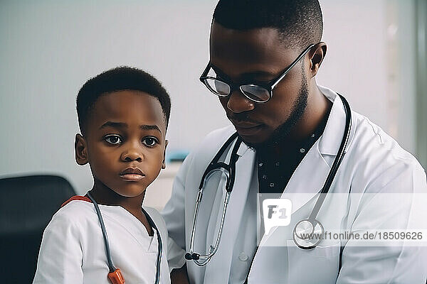 Pediatrician doctor examining a child. Generative AI