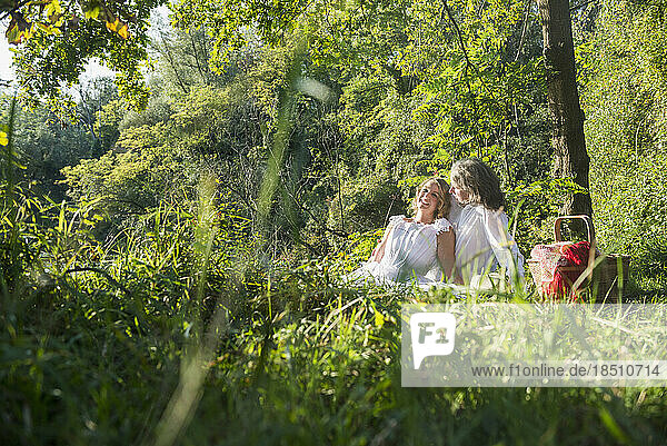 Beautiful couple relaxing in nature green  Bavaria  Germany