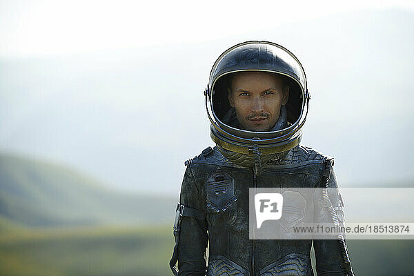 Cosmonaut wearing astronaut helmet