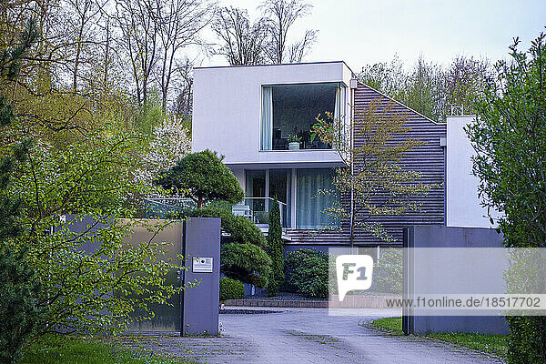 Germany  Bavaria  Exterior of modern single-family house in spring