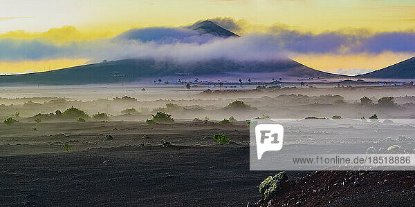 Spain  Canary Islands  Montana Mina at foggy dusk