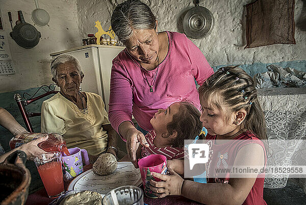 Three generations of women together in a home; Ejido Hidalgo  San Luis  Mexico