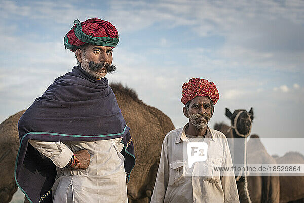Kamelhändler auf der Pushkar Kamelmesse; Pushkar  Rajasthan  Indien
