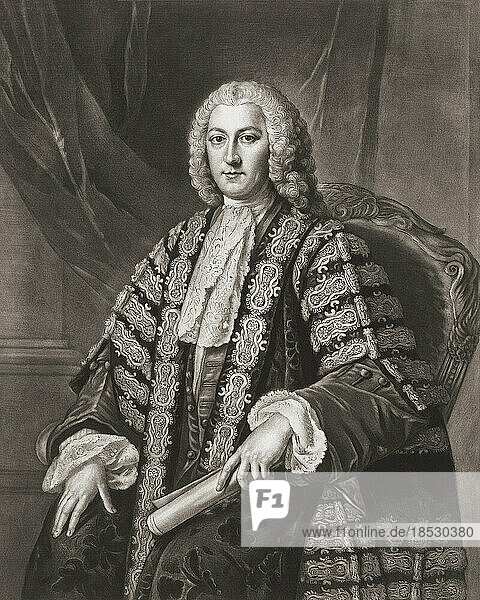 Henry Bilson-Legge  1708 - 1764. Englischer Staatsmann  der dreimal als Schatzkanzler amtierte. Nach einem Druck von Richard Houston nach einem Gemälde von William Hoare.