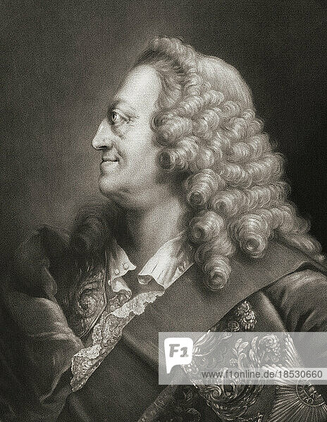 König Georg II. von England 1683 bis 1760. Nach einem Druck von RIchard Houston  nach einem Gemälde von Thomas Worlidge.