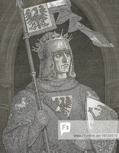 Rudolf I  also known as Rudolf of Habsburg or Der Habsburger  1218 - 1291. First German king of the Habsburg dynasty.