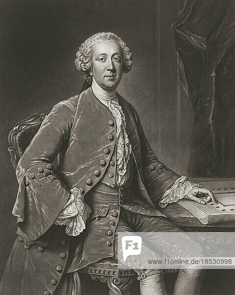 Richard Grenville-Temple  2. Earl Temple  1711 - 1779. Britischer Politiker. Nach einem Druck von Richard Houston nach einem Gemälde von William Hoare.