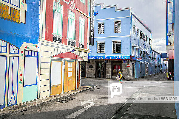 Street scene in a shopping district of Bridgetown  the capital of Barbados; Bridgetown  Barbados