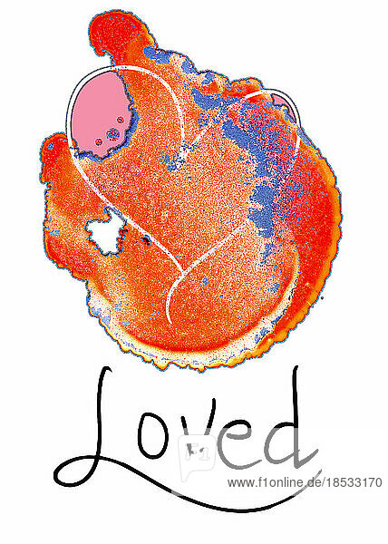 Tuschezeichnung mit einem Herz und dem Wort Loved auf weißem Hintergrund; Kunstwerk