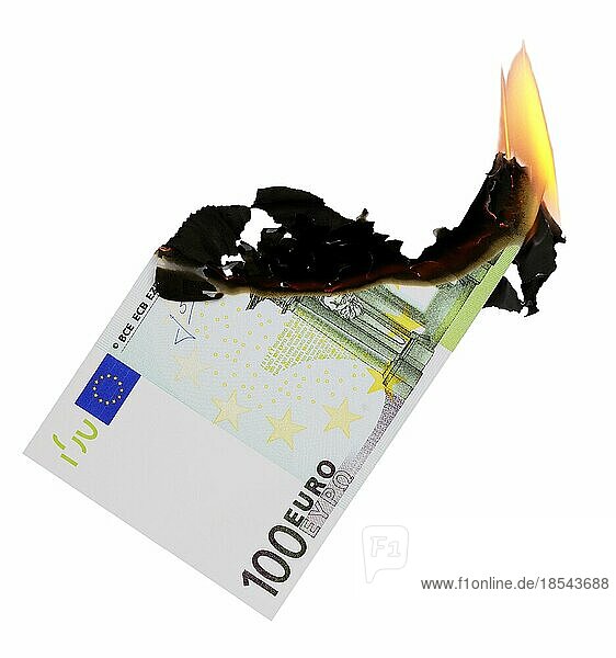 Isolierter 100 Euroschein brennt  Isolated Burning 100 Euro note