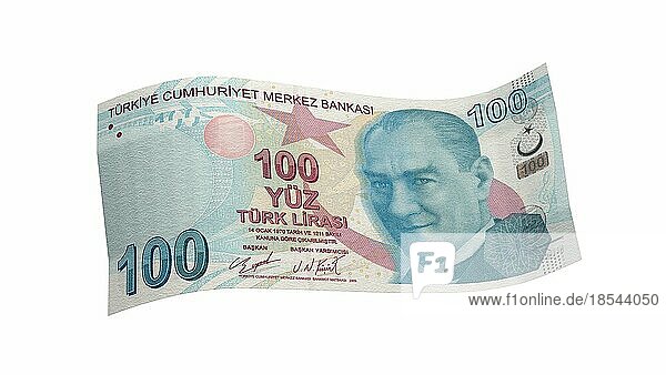 Freigestellter neuer 100 Türkische Lira Schein