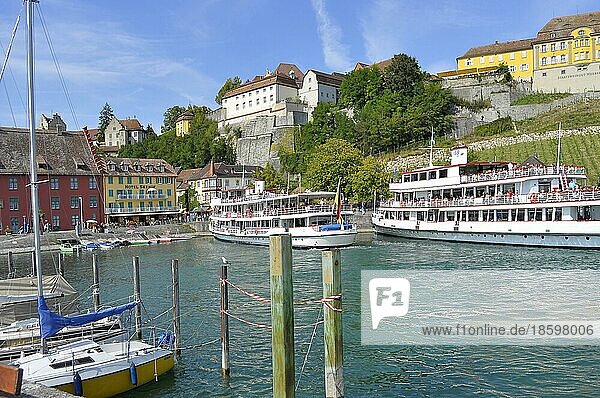 On Lake Constance Lake Constance shipping  Meersburg at the harbour  state winery  castle  passenger ship