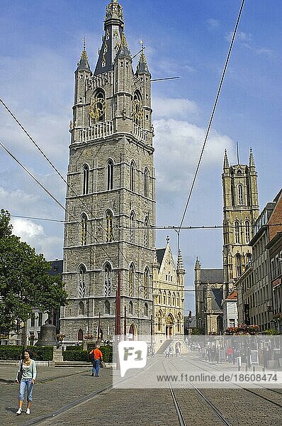Belfried  Kathedrale von Saint Bavo  Gent  Ostflandern  Flandern  Belgien  Glockenturm  Europa