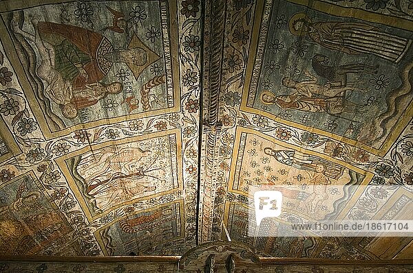 Ikonenmalerei  biblische Szene  Naos der Holzkirche der Erzengel  Rogoz  Maramures  Rumänien  Kirchendecke  Deckenmalerei  Europa