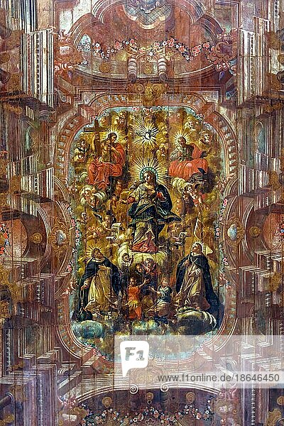 Barocke Kunstmalerei mit einer biblischen Szene an der Decke einer historischen Kirche in der Stadt Salvador in Bahia  Brasilien  Südamerika
