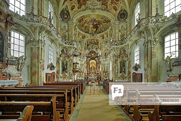 Birnau Pilgrimage Church,  Baroque church,  interior view,  Uhldingen-Mühlhofen on Lake Constance,  Baden-Württemberg,  Germany,  Europe