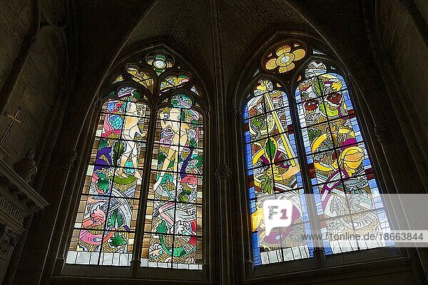 Nevers. Cathedral Saint-Cyr-Sainte-Julitte. The largest collection of contemporary stained glass windows in Europe by the artists Raoul Ubac  Claude Viallat  Gottfried Honegger and Alberolla. Nievre department. Bourgogne-Franche-Comte. France