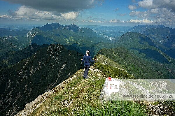 Mountaineer descending from Sonntagshorn  Chiemgau Alps  Germany  Europe
