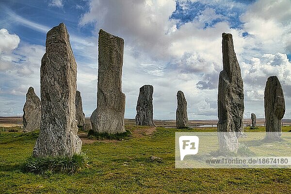 Megalith-Steinformation Callanish Steine  Standing Stones of Callanish aus dem Neolithikum  Isle of Lewis  Äußere Hebriden  Schottland  UK