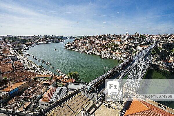 Amazing panoramic view of Oporto and Gaia with Douro river  aerial view  worldwide known for good wine  Porto  Portugal  Europe