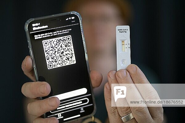 Barcode on a Luca app and Corona rapid tests  Bonn  Germany  Europe
