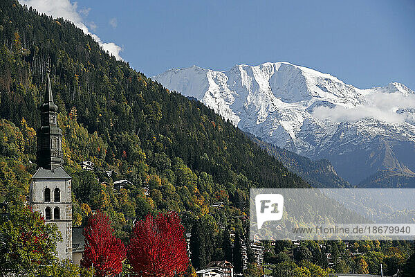 French Alps in autumn  Baroque church  Saint-Gervais  Haute Savoie  Auvergne-Rhone-Alpes  France  Europe