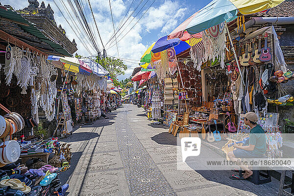 Souvenir stalls on street in Ubud  Ubud  Kabupaten Gianyar  Bali  Indonesia  South East Asia  Asia